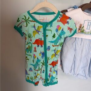 Little Sleepies Mint Green Dinosaur Zipper Romper